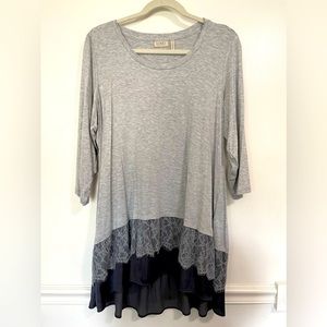 Gray tunic with gray lace over black chiffon